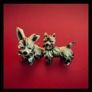 Pair Spaghetti Terrier Dogs Figurines Hand Painted Signed Italy Vintage